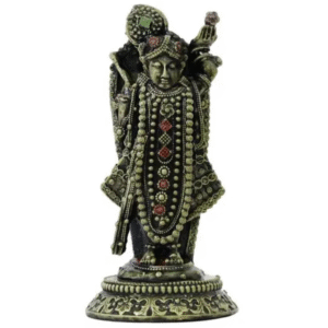 Multicolor Black Resin Shreenathji Krishna Murti Statue for Home Temple Gift